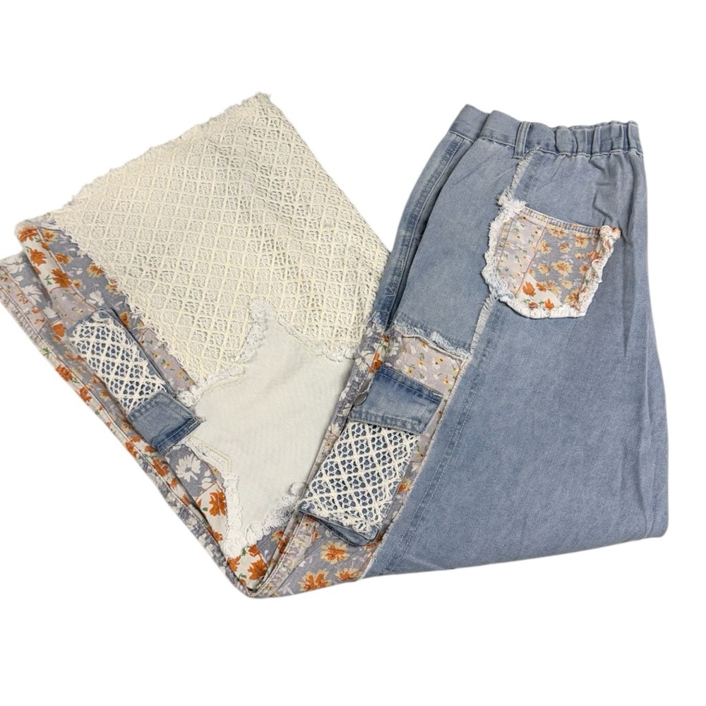 ONLY 1 LEFT! NO RESTOCK! POL Patchwork Detail Woven Twill Denim Pants Small - Picture 8 of 11